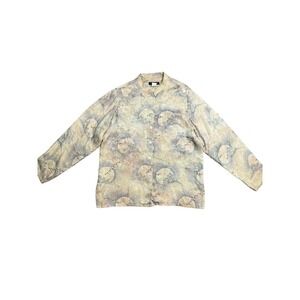 Citron Santa Monica 100% Silk Asian Inspired Landscape‎ Print Blouse Size Large
